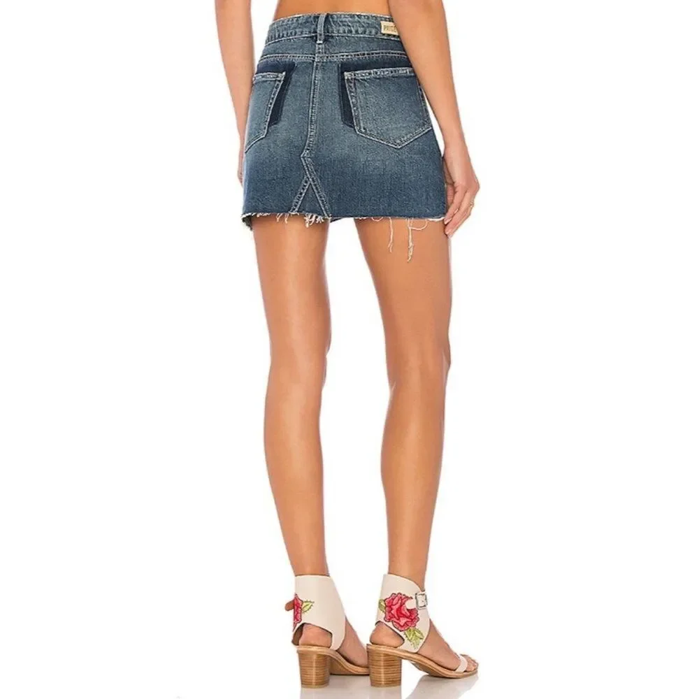 Paige Alethea Vale Denim Mini Skirt Blue Raw Hem Size 27 - Picture 9 of 14